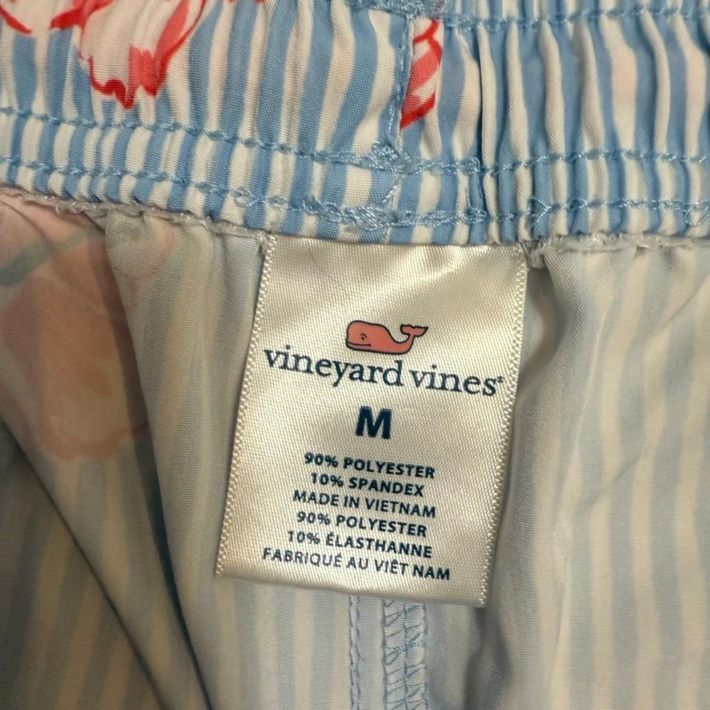 Vineyard Vines mens chappy printed floral‎ blue white stripe swim shorts medium